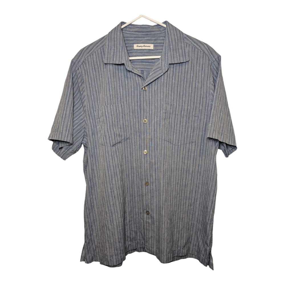 Tommy Bahama Island Zone Silk shirt.  Blue, gray.  Men's large.